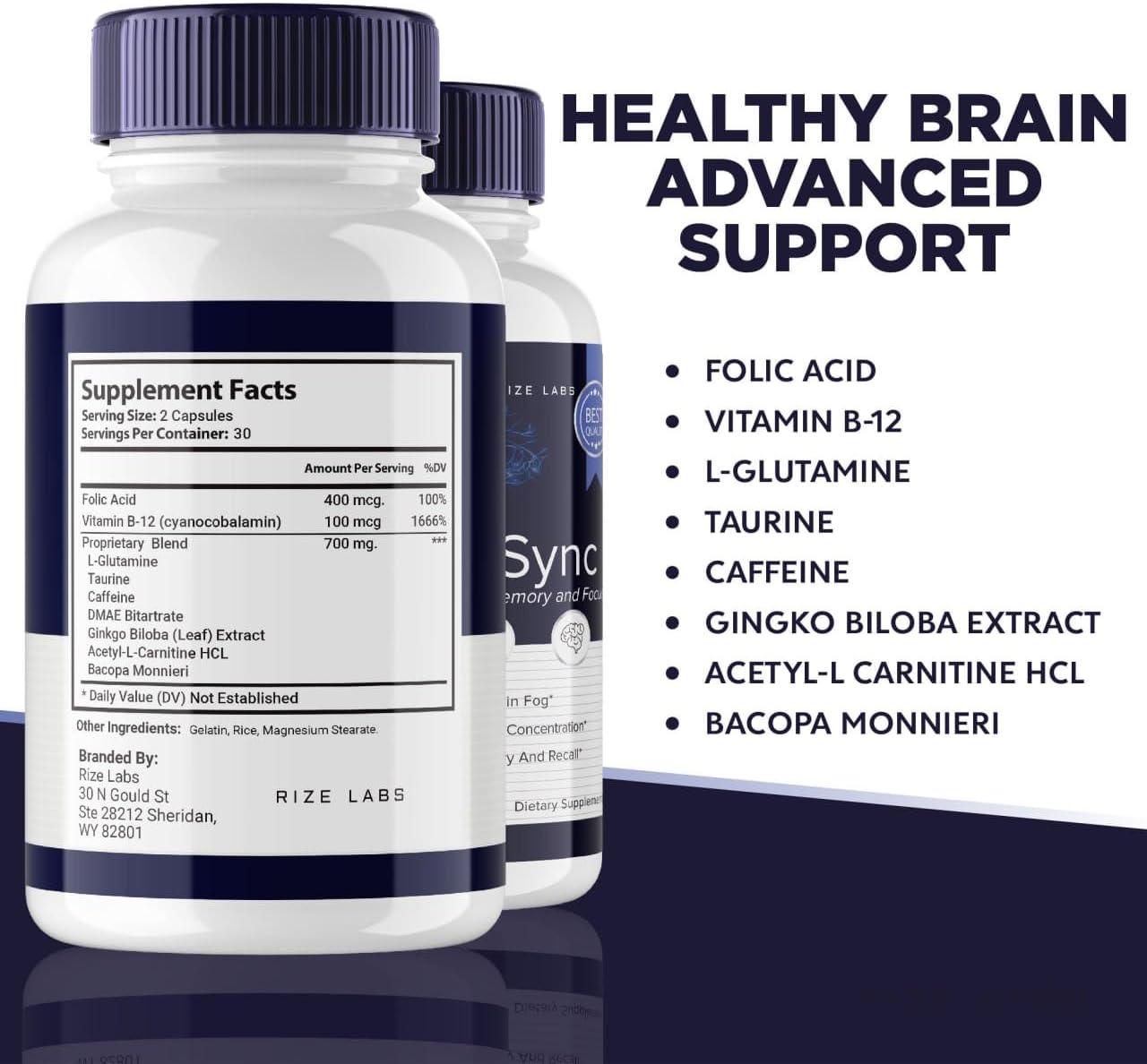 BrainSync Advanced Formula Capsules for Cognitive Enhancement and Focus - Memory Support Supplement (60 Capsules)