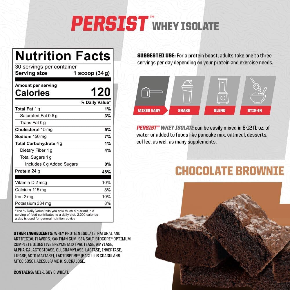Brian Shaw's Undefined Nutrition Persist Whey Isolate - 24g Protein, 30 Servings - Recovery, Strength & Performance Support - Gluten Free, Fast Absorption - Chocolate Brownie Flavor - 2.18lbs