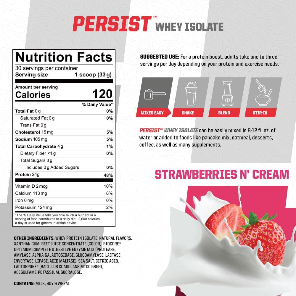 Brian Shaw's Undefined Nutrition Whey Isolate - 24g Protein, 30 Servings - Supports Recovery, Strength & Performance - Gluten Free, Fast Absorbing - Strawberries N' Cream Flavor - 2.18lbs