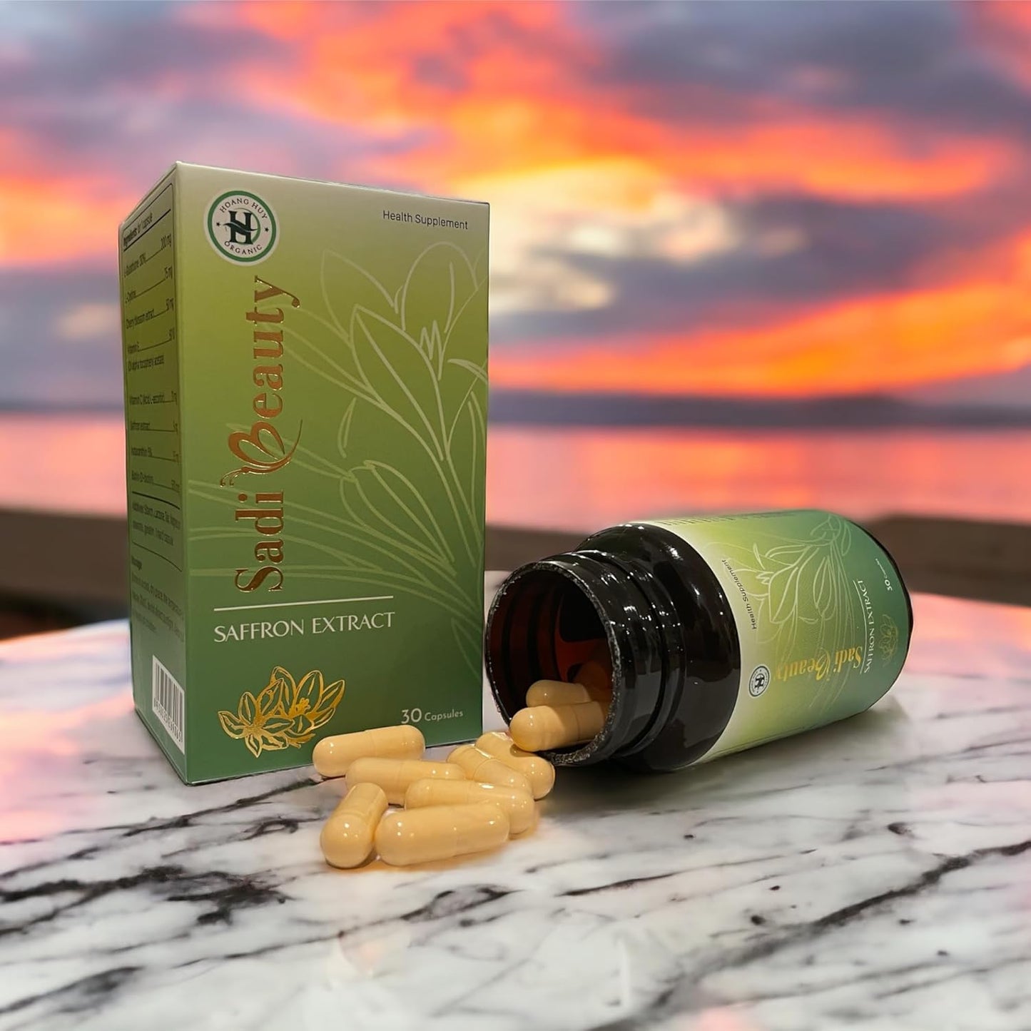 Brightening Saffron Extract Capsules with L-Glutathione, Vitamin C, Vitamin E - 30 Capsules for Skin Tone, Melasma, Dark Spots, Anti Aging