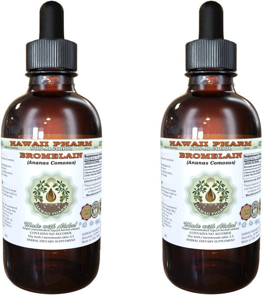Bromelain Liquid Extract and Powder Combo - Alcohol-Free Herbal Supplement for Digestive Health - 2x4 oz Bottle Pack by Hawaii Pharm