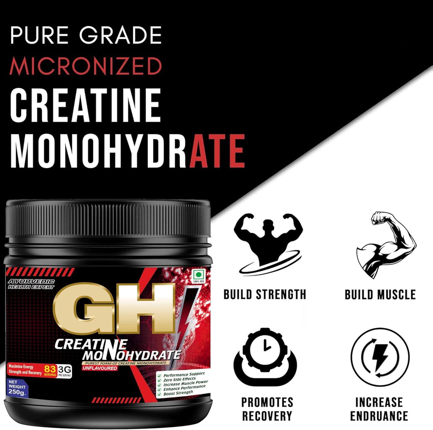 Bulk Creatine Monohydrate Powder - 83 Servings | Muscle Building & Endurance Boost | Pre-Workout Supplement (250g, Unflavored)