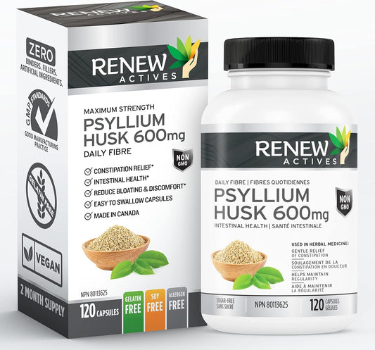 Bulk-Forming Laxative Psyllium Husk Capsules - 120 Count for Digestive Health & Regularity - Pure Ingredients for Adult Wellness