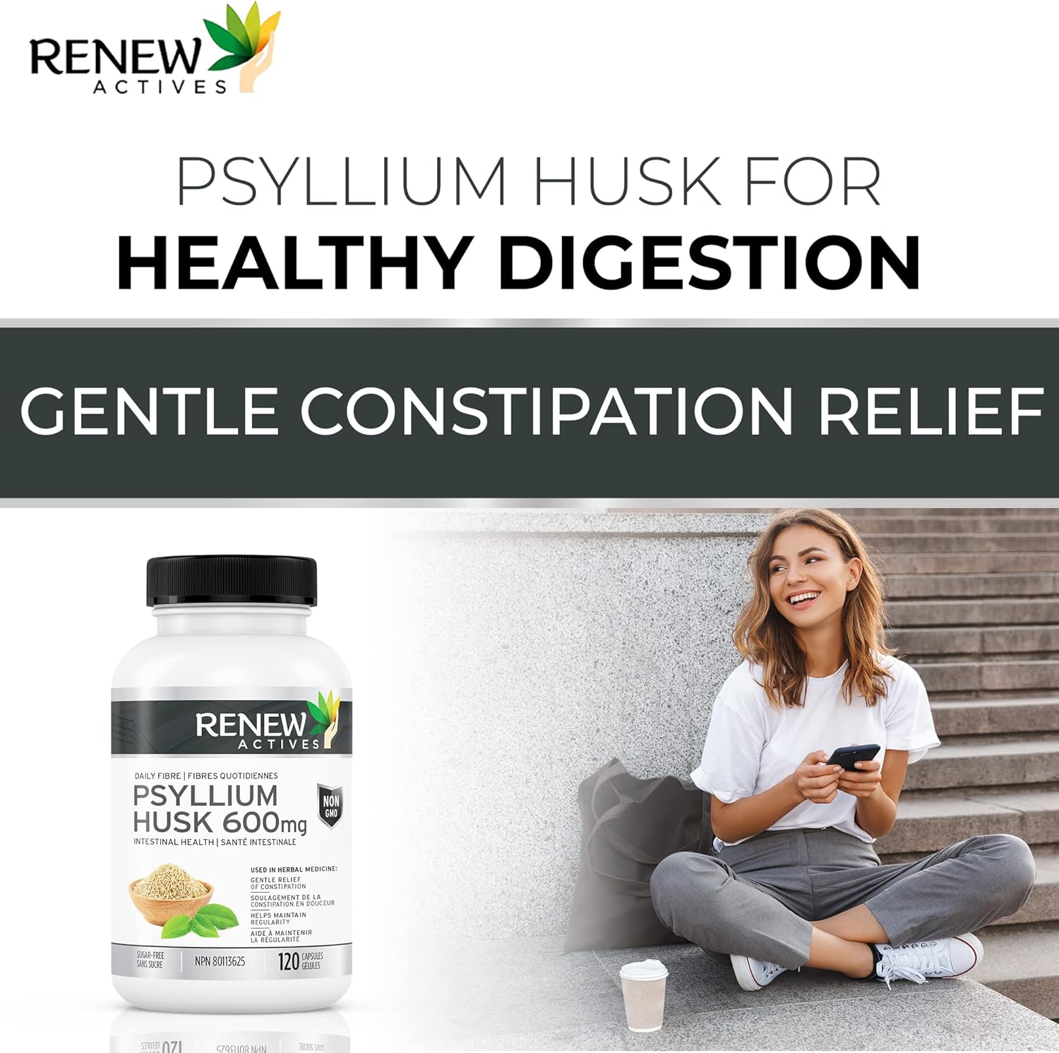 Bulk-Forming Laxative Psyllium Husk Capsules - 120 Count for Digestive Health & Regularity - Pure Ingredients for Adult Wellness