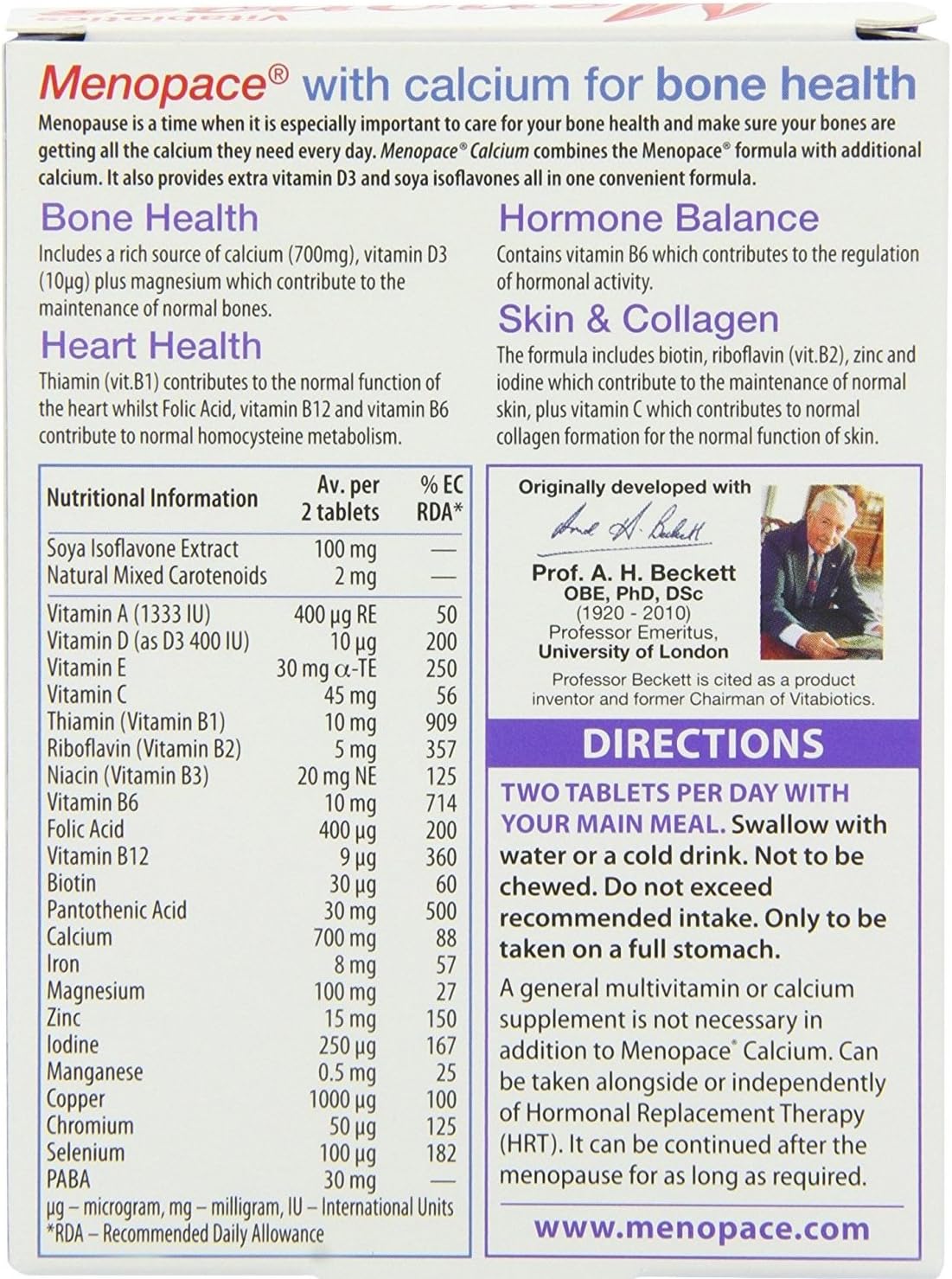 Bulk Pack of 4 Vitabiotics Menopace with Calcium Tablets - 60 Tablets in Total