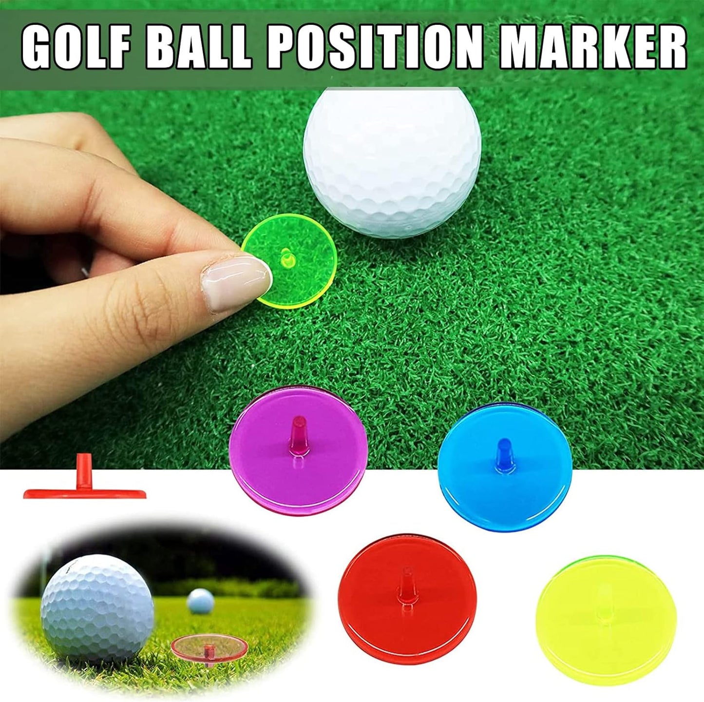 Bulk Pack of 50/100/150 VEASAERS Multicolor Transparent Plastic Golf Ball Markers - 25mm Flat Round Position Mark Accessories