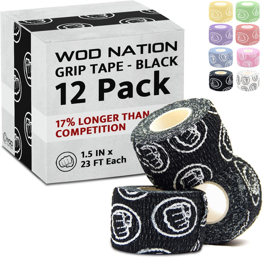 Bulk Packs of WOD Nation Weightlifting Hook Grip Tape - 23ft/Roll - Stretchy Athletic Thumb Tape for Weightlifting & Cross Training