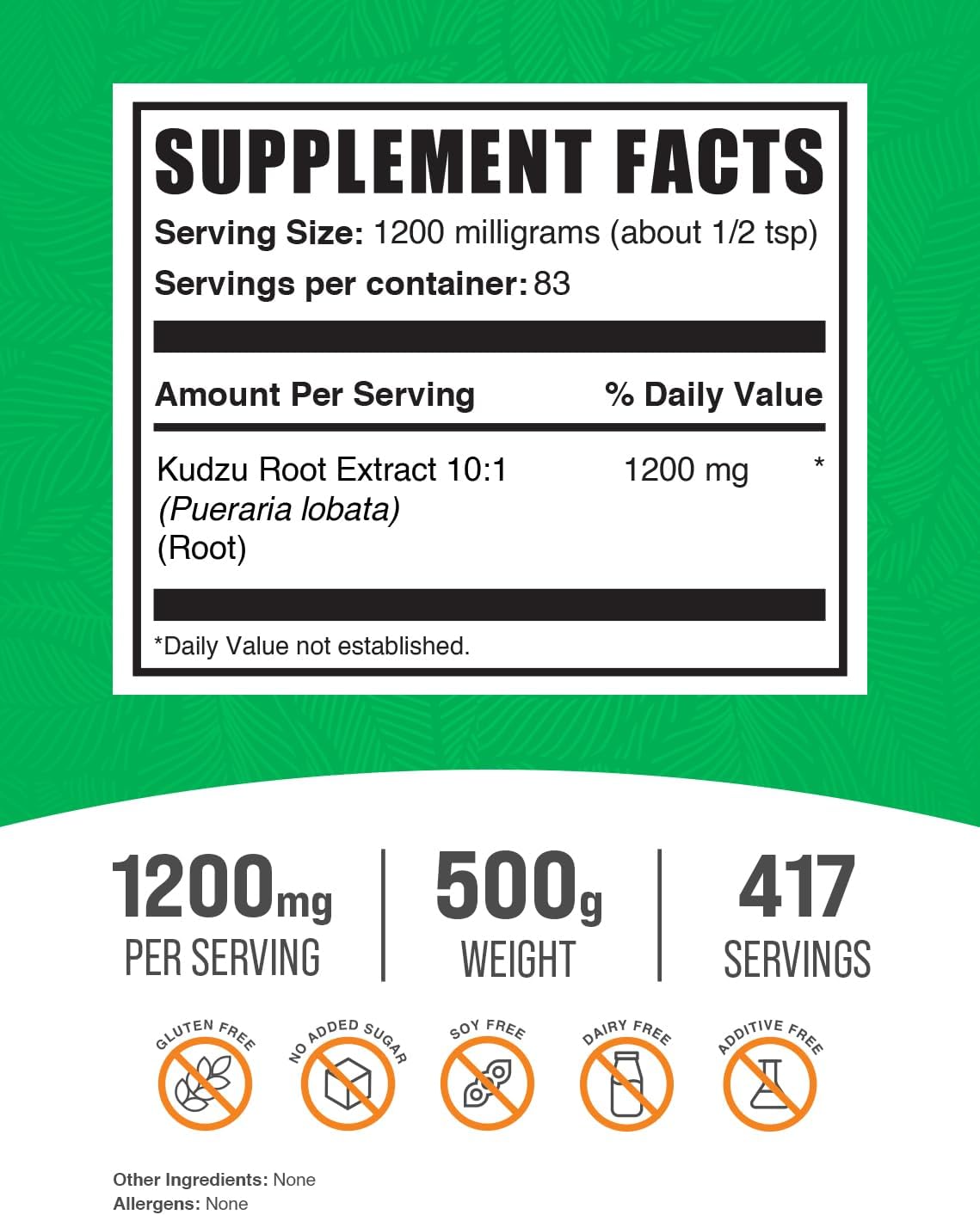 BulkSupplements.com Kudzu Root Extract Powder - Herbal Supplement, Gluten Free, 1200mg per Serving, 500g - Buy Kudzu Root Powder Online