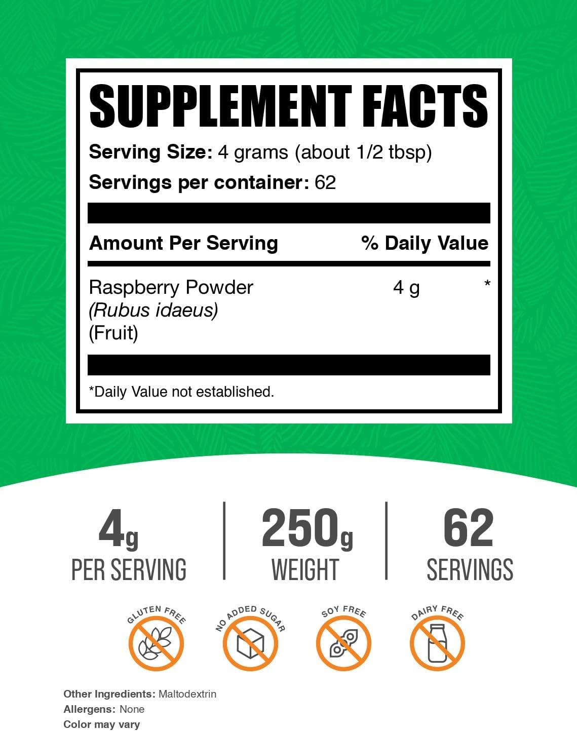 BulkSupplements.com Raspberry Fruit Powder - Antioxidant Rich Dried Raspberries Powder - Natural Raspberry Flavoring Powder - 250g / 8.8oz