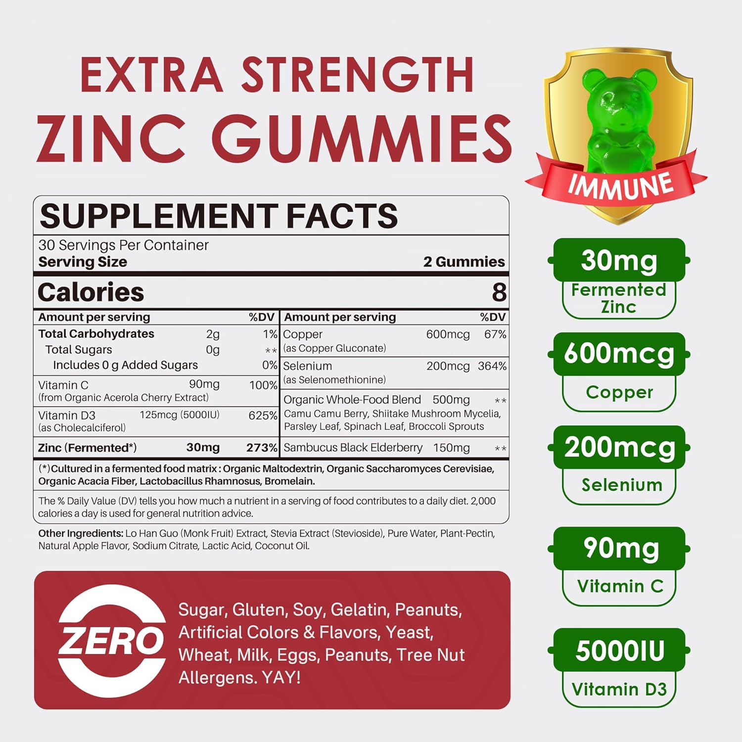 Bundle: 2 Packs of LILICARE Sugar Free Zinc Gummies + 1 Pack Plant Based Calcium Supplement