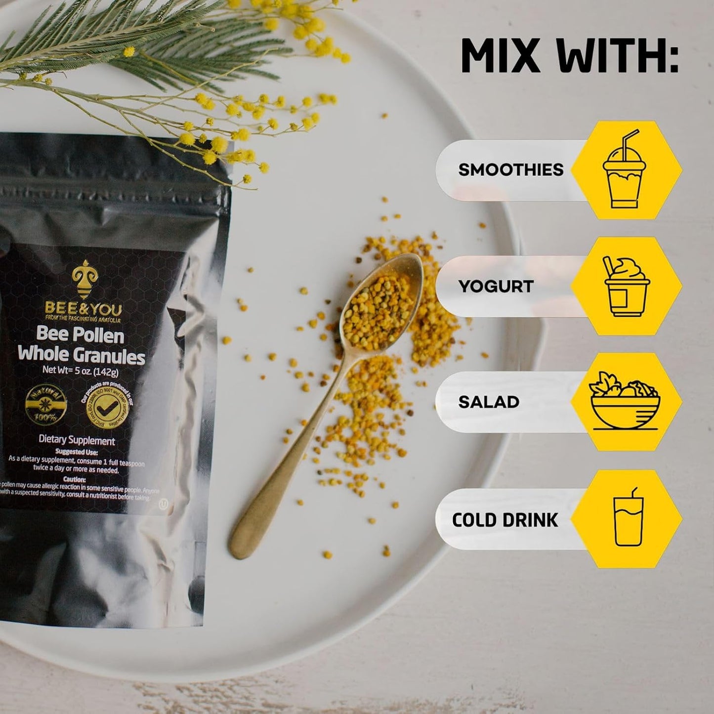 Bundle: Bee and You Propolis Shot with Bee Pollen - Natural Antioxidant Supplement for Adults, Women, Men - 12 Bottles of Propolis, Proteins, Vitamins, Amino Acids