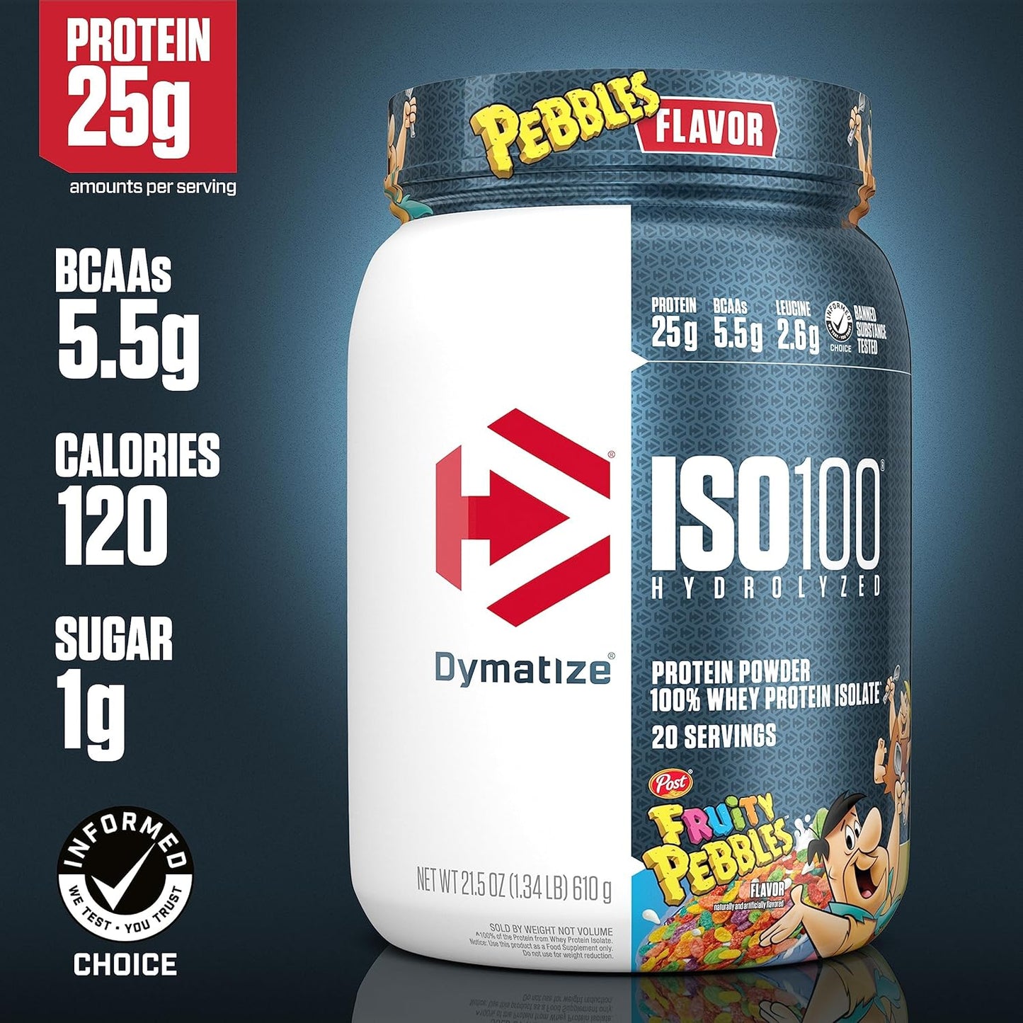 Bundle Deal: Dymatize ISO100 Fruity Pebbles Protein Powder - 5lb + 20 Servings, 25g Protein, 5.5g BCAAs