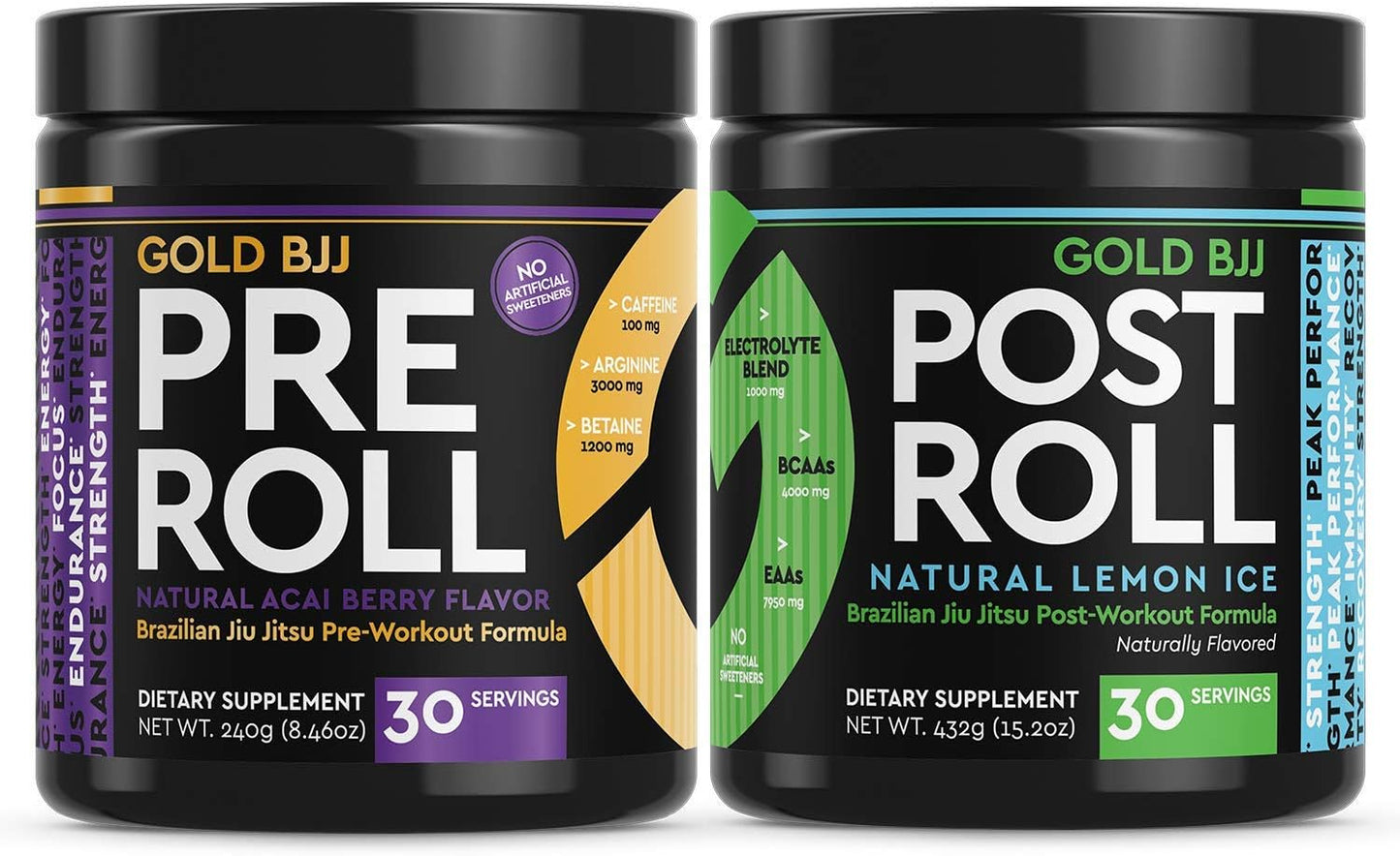 Bundle of Gold BJJ Pre-Roll and Post-Roll Jiu Jitsu Supplements for Enhanced Performance