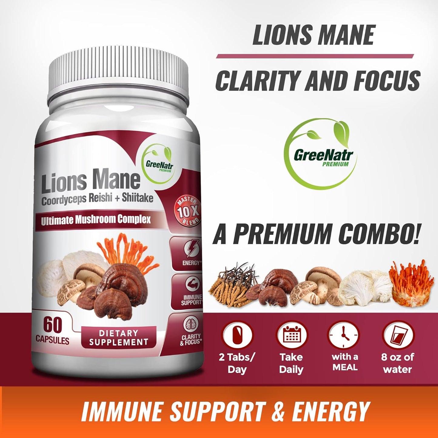 Bundle of GreeNatr Immune Support & Liver Cleanse Formula - 10 Mushroom Extracts for Immune Boost + Improved Liver Health & Digestion