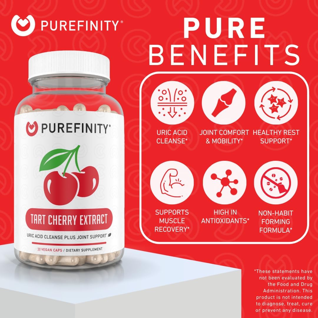 Bundle of PUREFINITY Tart Cherry Extract Capsules and Uric Acid Flush Capsules for Joint Health and Inflammation Support