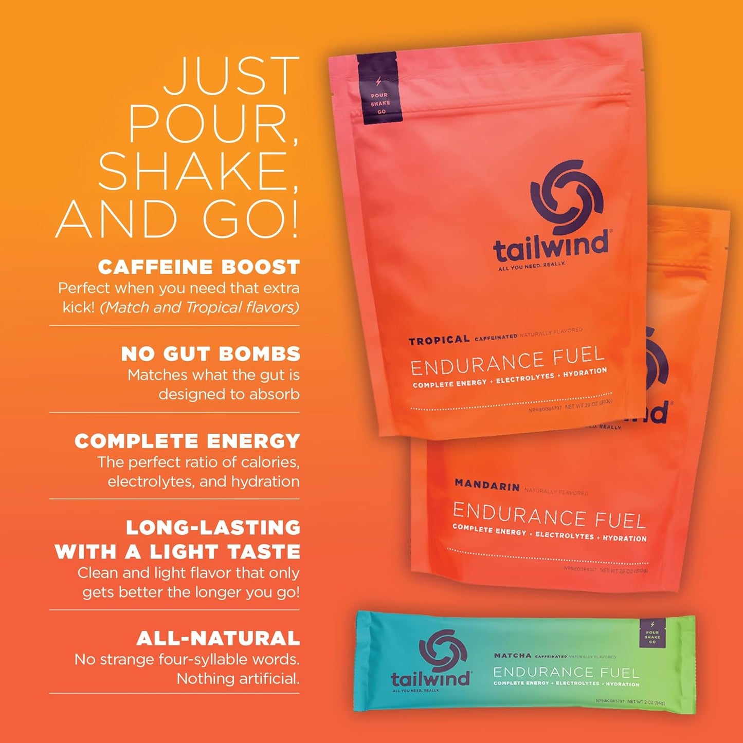 Bundle of Tailwind Nutrition Endurance Fuel Hydration Packets with Powder Mix - Caffeinated Option Included