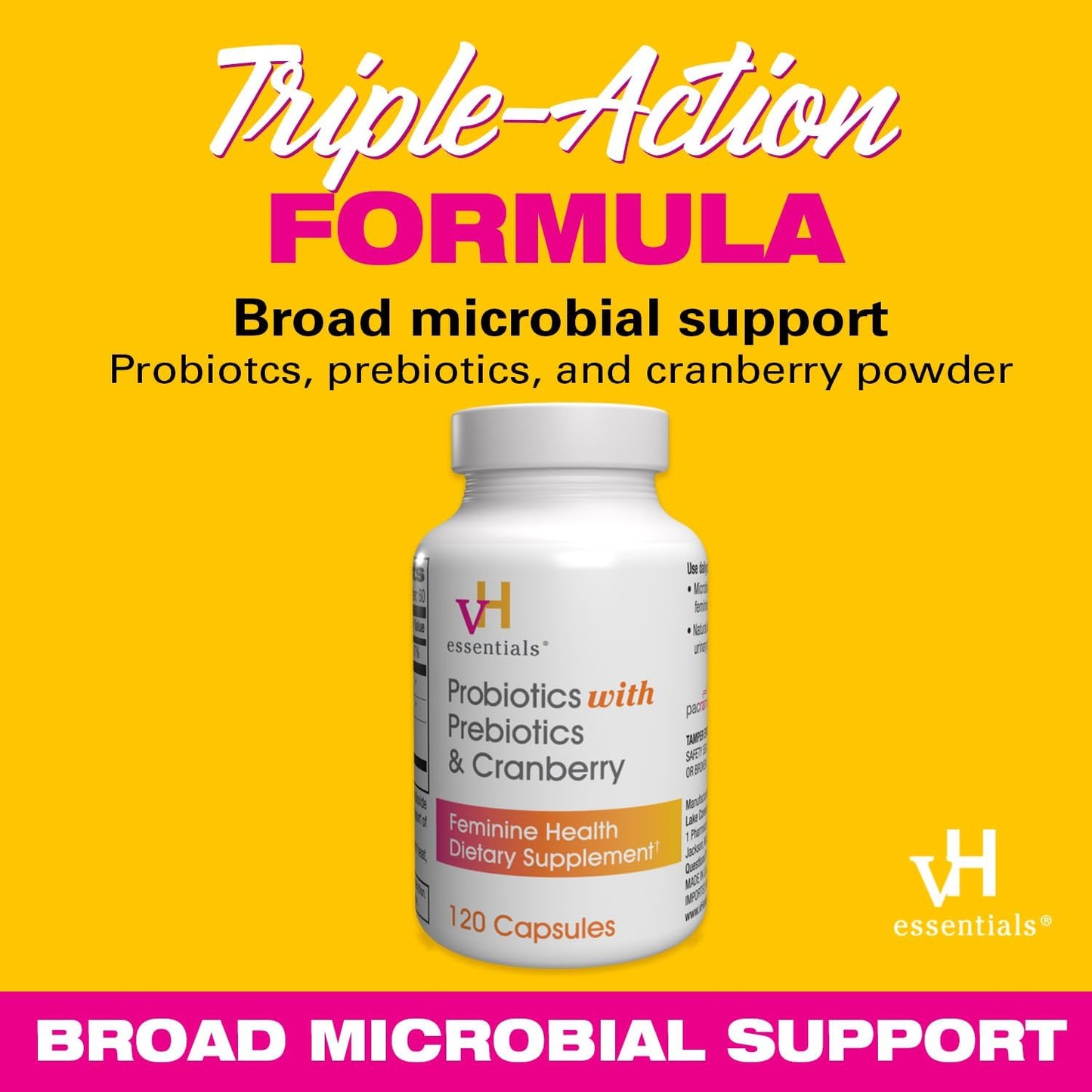 Bundle of vH essentials Probiotics, Prebiotics, and Cranberry Capsules + OLLY Probiotic + Prebiotic Gummy Supplement for Gut Health