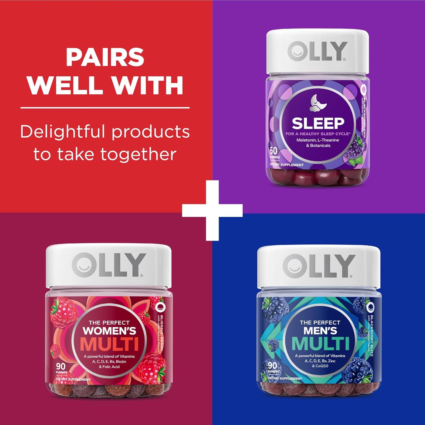 Bundle of vH essentials Probiotics, Prebiotics, and Cranberry Capsules + OLLY Probiotic + Prebiotic Gummy Supplement for Gut Health