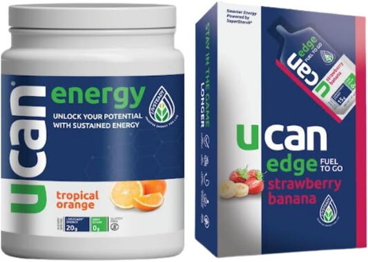 Bundle: Orange Energy Powder & Strawberry Banana Edge Energy Gel | Zero Sugar, Low Calorie | Gut Friendly, Caffeine-Free, Vegan, Non-GMO | Keto-Friendly