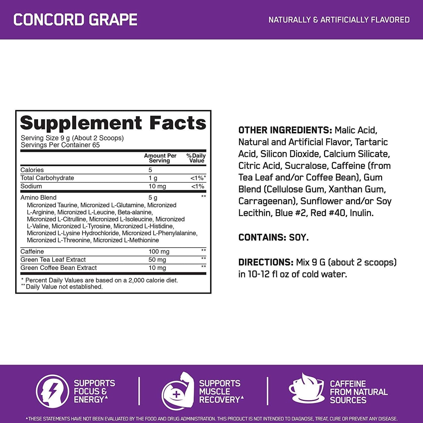 Bundle Pack: Optimum Nutrition Amino Energy Powder & Sparkling Drink - Grape Flavor