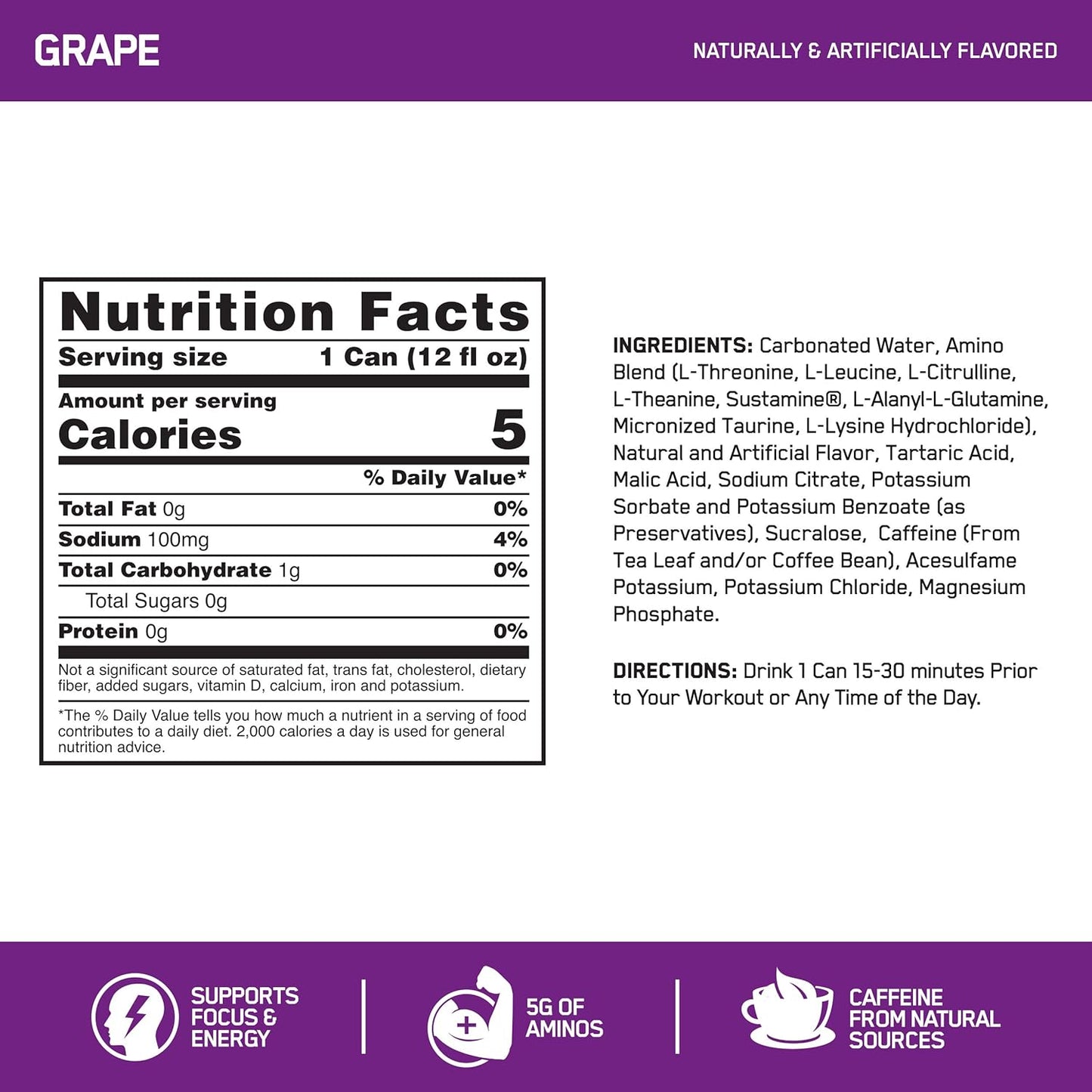 Bundle Pack: Optimum Nutrition Amino Energy Powder & Sparkling Drink - Grape Flavor