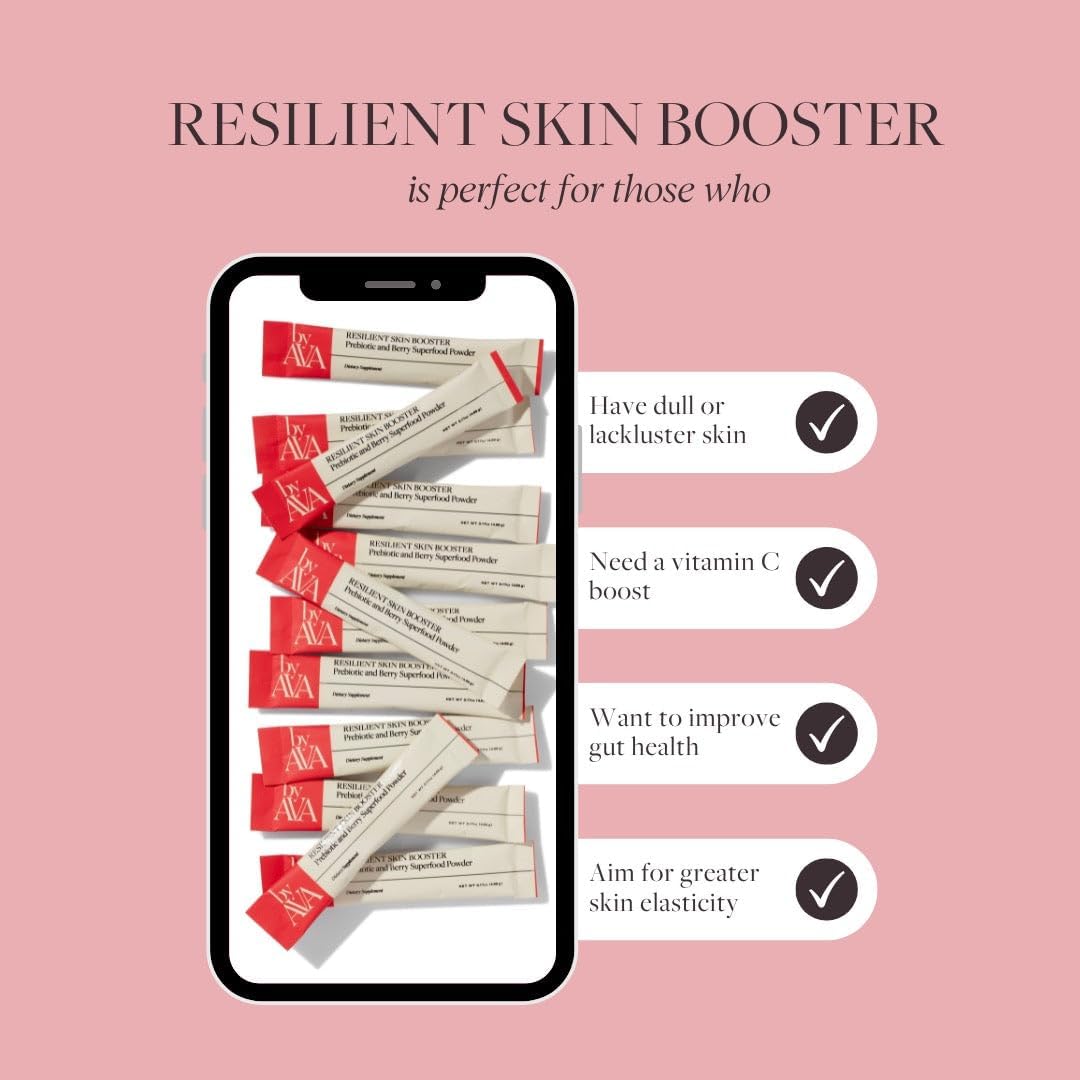 byAVA Resilient Skin Booster Powder with Prebiotic and Berry Superfoods for Glowing Skin and Gut Health - 30 Servings
