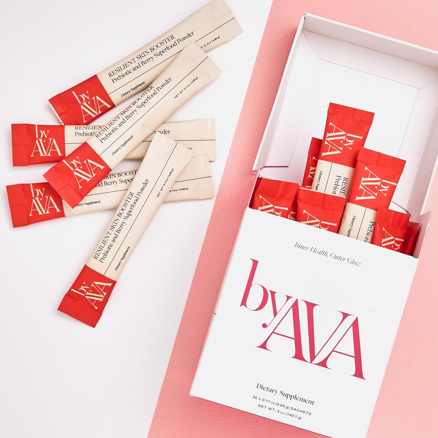 byAVA Resilient Skin Booster Powder with Prebiotic and Berry Superfoods for Glowing Skin and Gut Health - 30 Servings