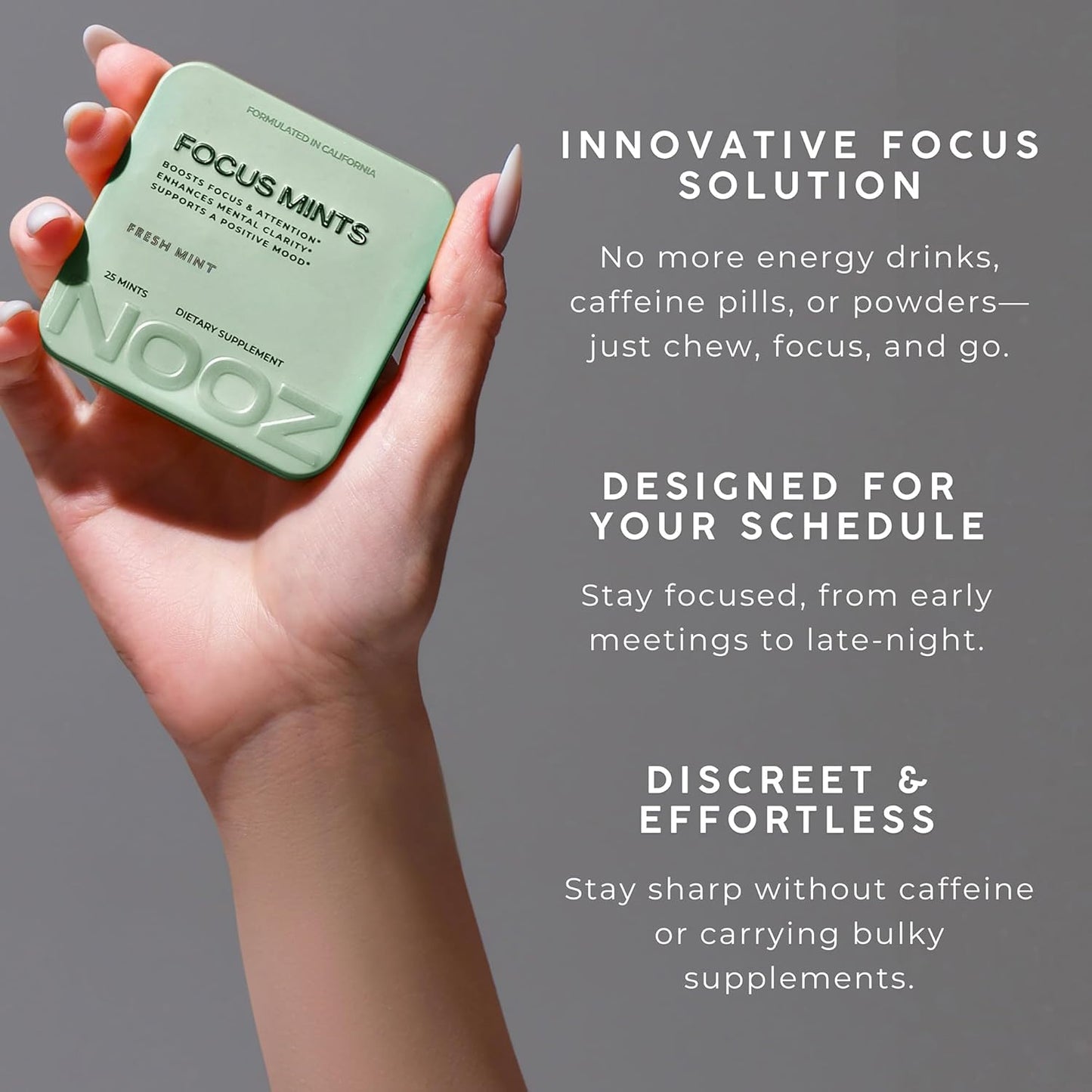 Caffeine-Free Brain Boosting Mints for Mental Clarity - Fresh Mint Flavor | Sugar-Free with Vitamins C, B6, B12 - Non-GMO, Travel-Friendly - 25 Mints