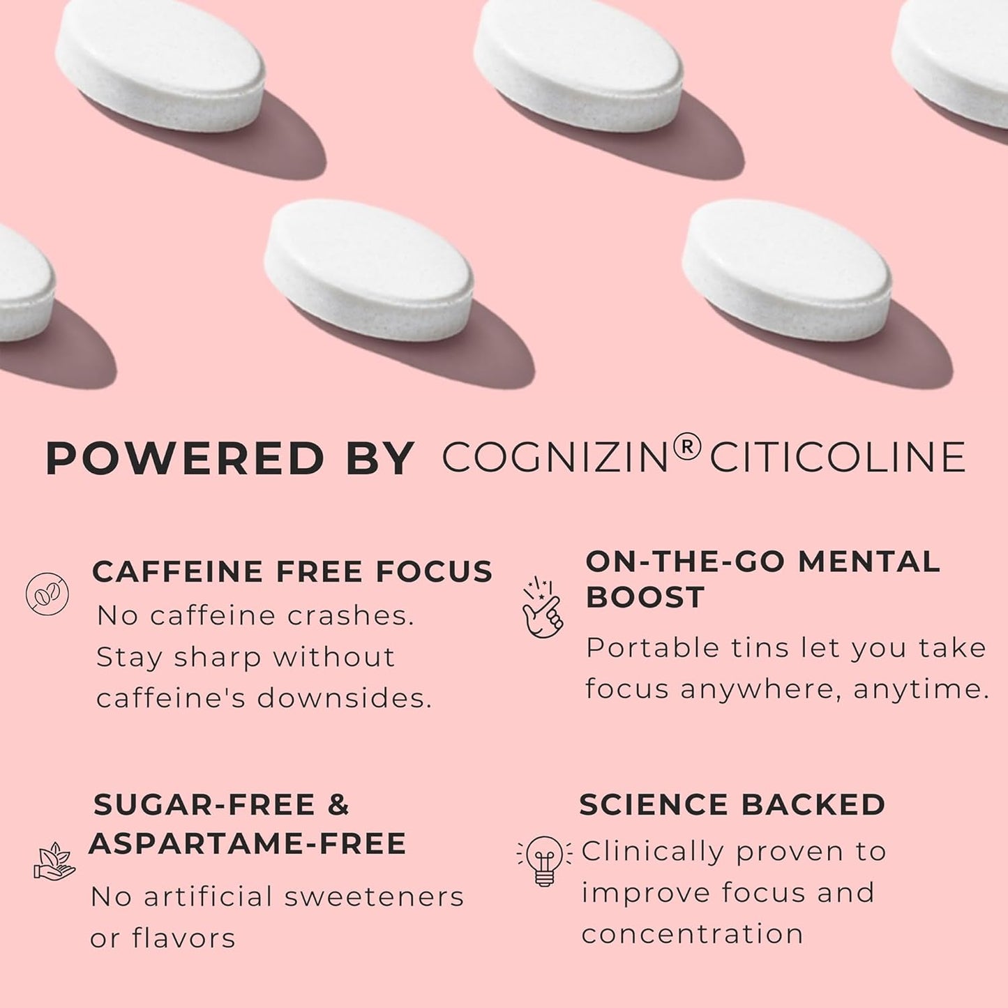 Caffeine-Free Brain Boosting Mints for Mental Clarity - Fresh Mint Flavor | Sugar-Free with Vitamins C, B6, B12 - Non-GMO, Travel-Friendly - 25 Mints