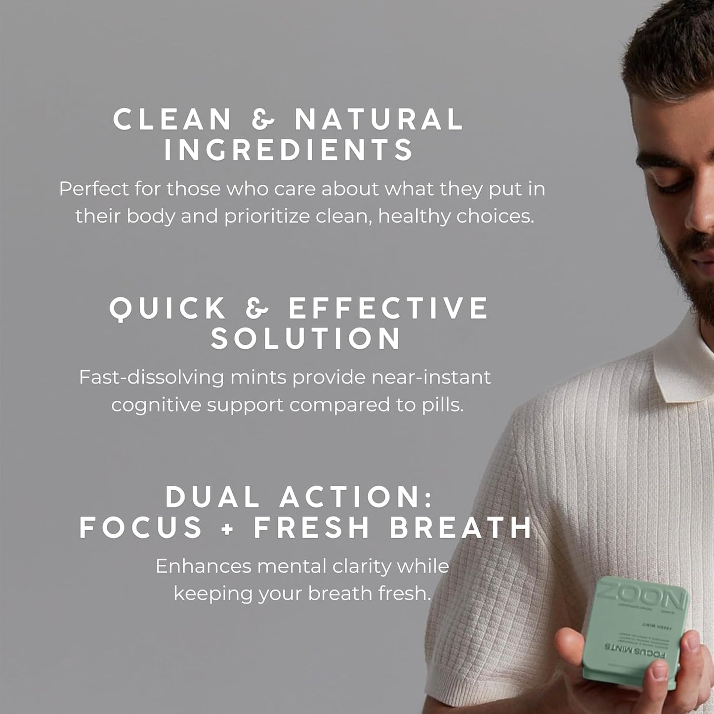 Caffeine-Free Brain Boosting Mints for Mental Clarity - Fresh Mint Flavor | Sugar-Free with Vitamins C, B6, B12 - Non-GMO, Travel-Friendly - 25 Mints