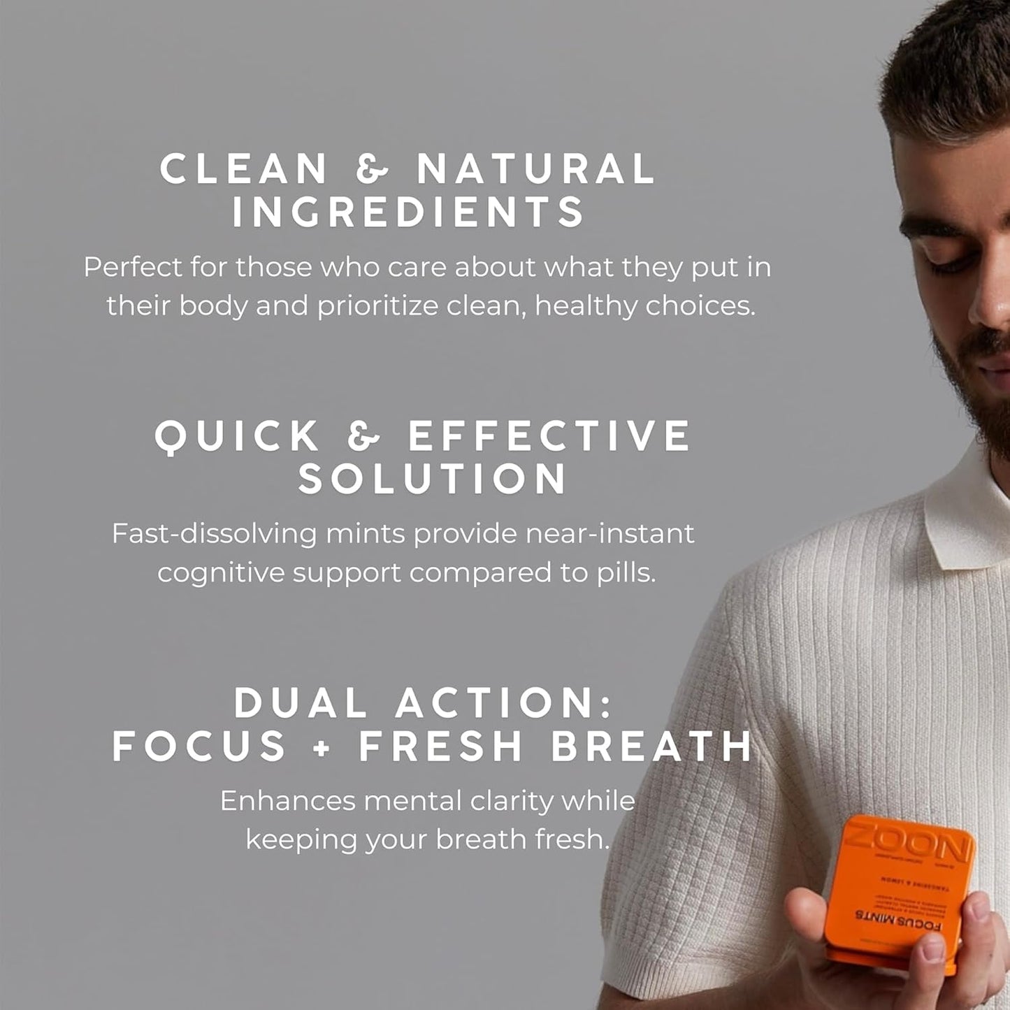 Caffeine-Free Brain Boosting Mints for Mental Clarity - Tangerine & Lemon Flavor | Sugar-Free, Travel-Friendly Supplement with Vitamins C, B6, B12 - Non-GMO, Clean Label - 25 Mints