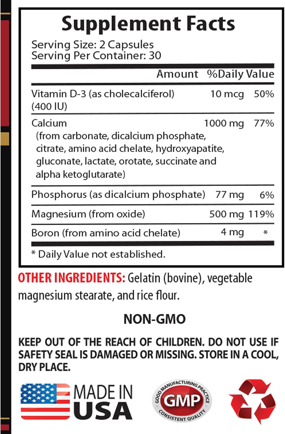 Calcium Magnesium Zinc with Vitamin D3 and Boron Muscle Repair Supplement - Immune Support Vitamins for Men and Women - 60 Capsules