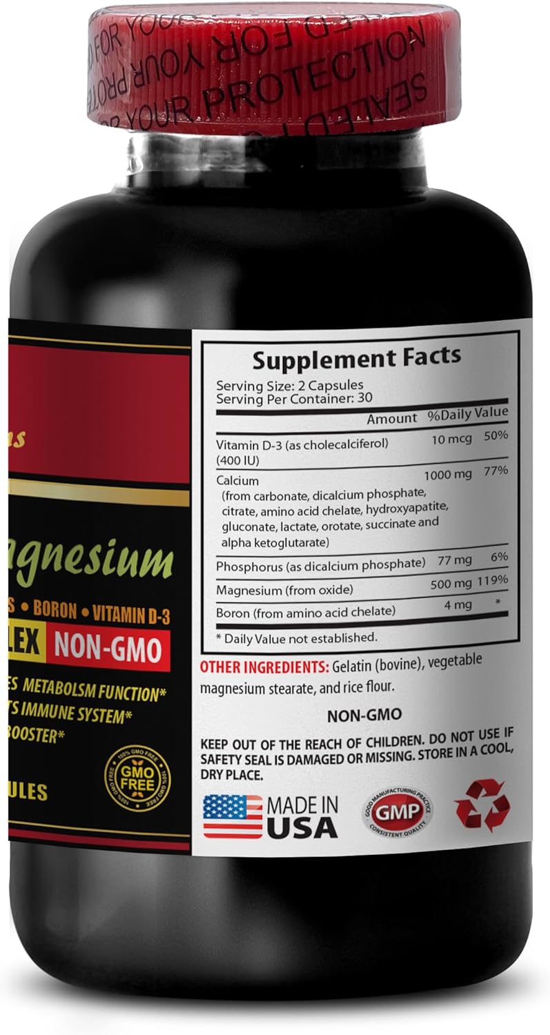 Calcium Magnesium Zinc with Vitamin D3 and Boron Muscle Repair Supplement - Immune Support Vitamins for Men and Women - 60 Capsules