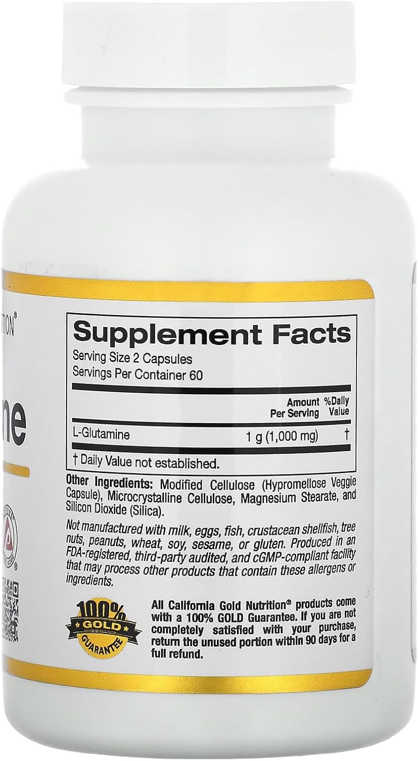 California Gold Nutrition AjiPure L-Glutamine 1000mg 120 Veggie Capsules - High Quality Amino Acid Supplement