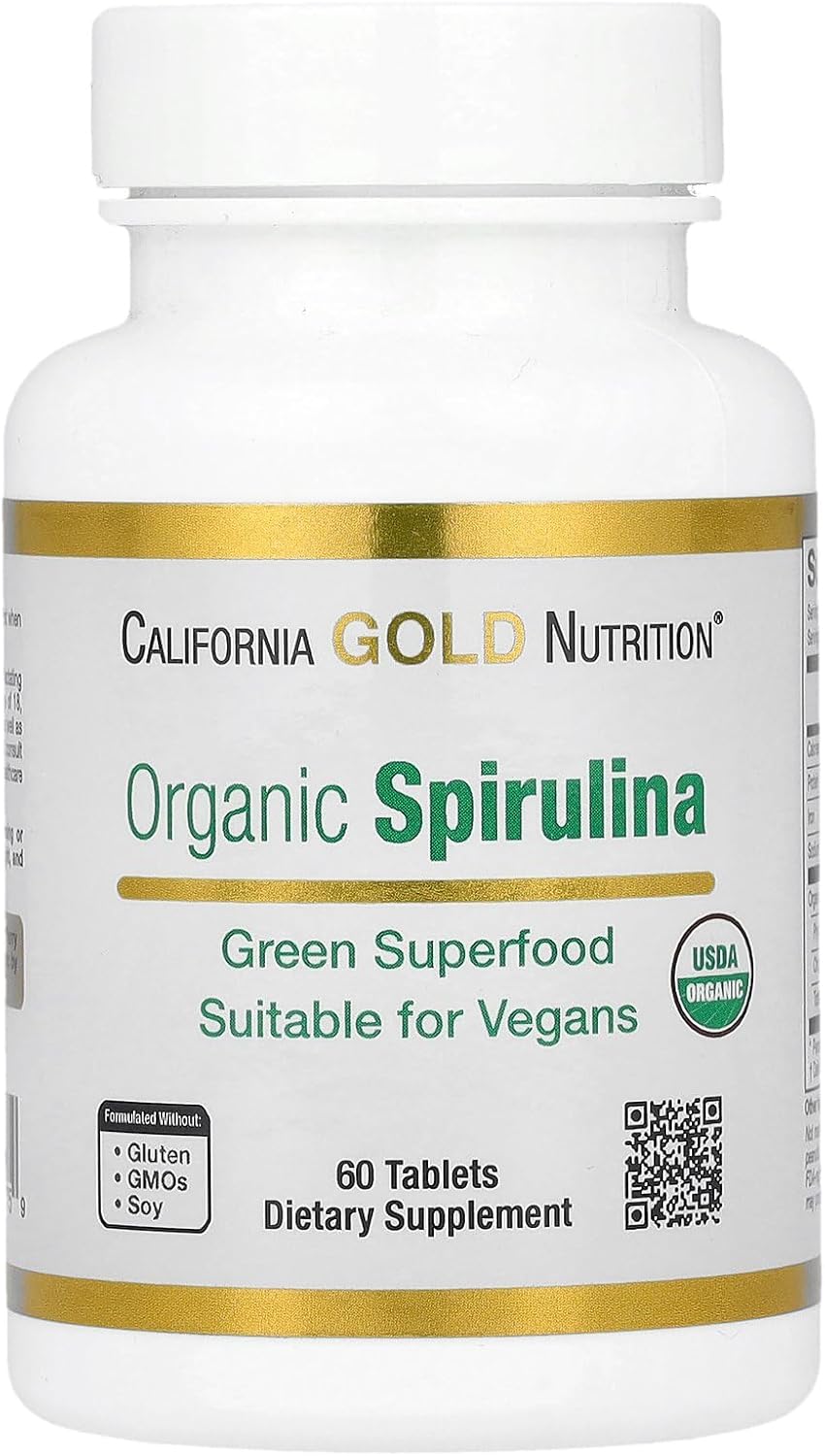 California Gold Nutrition Organic Spirulina Supplement โ 500mg, 60 Tablets, Antioxidant Rich, Vegan, Gluten Free