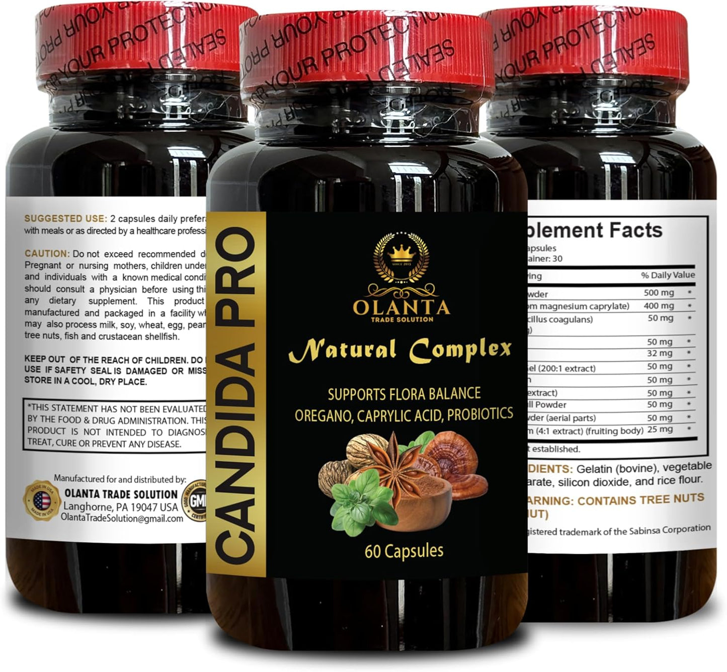 Candida Cleanse Support Supplement with Oregano and Caprylic Acid - Immune System Booster - 60 Capsules