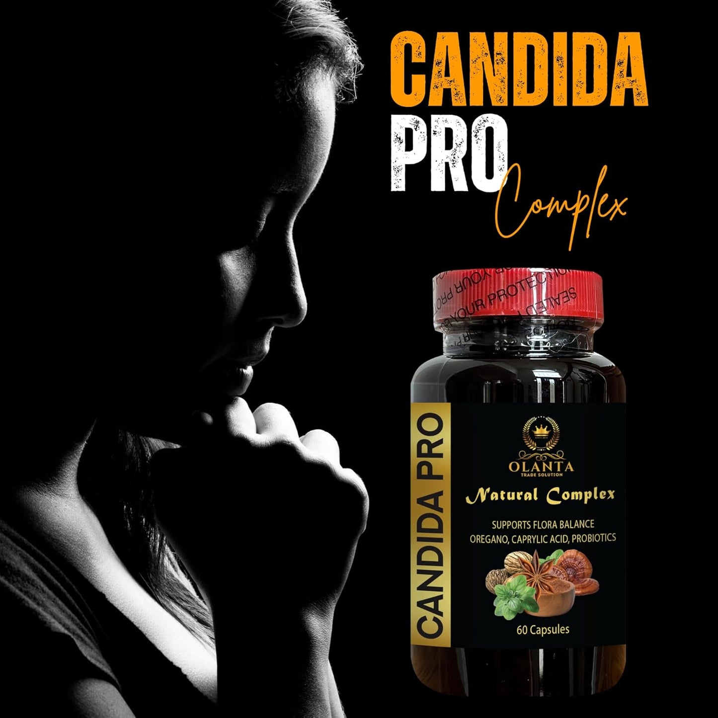 Candida Support Supplement with Turmeric, Oregano, Wormwood, Black Walnut, Caprylic Acid - 60 Capsules for Healthy Digestion