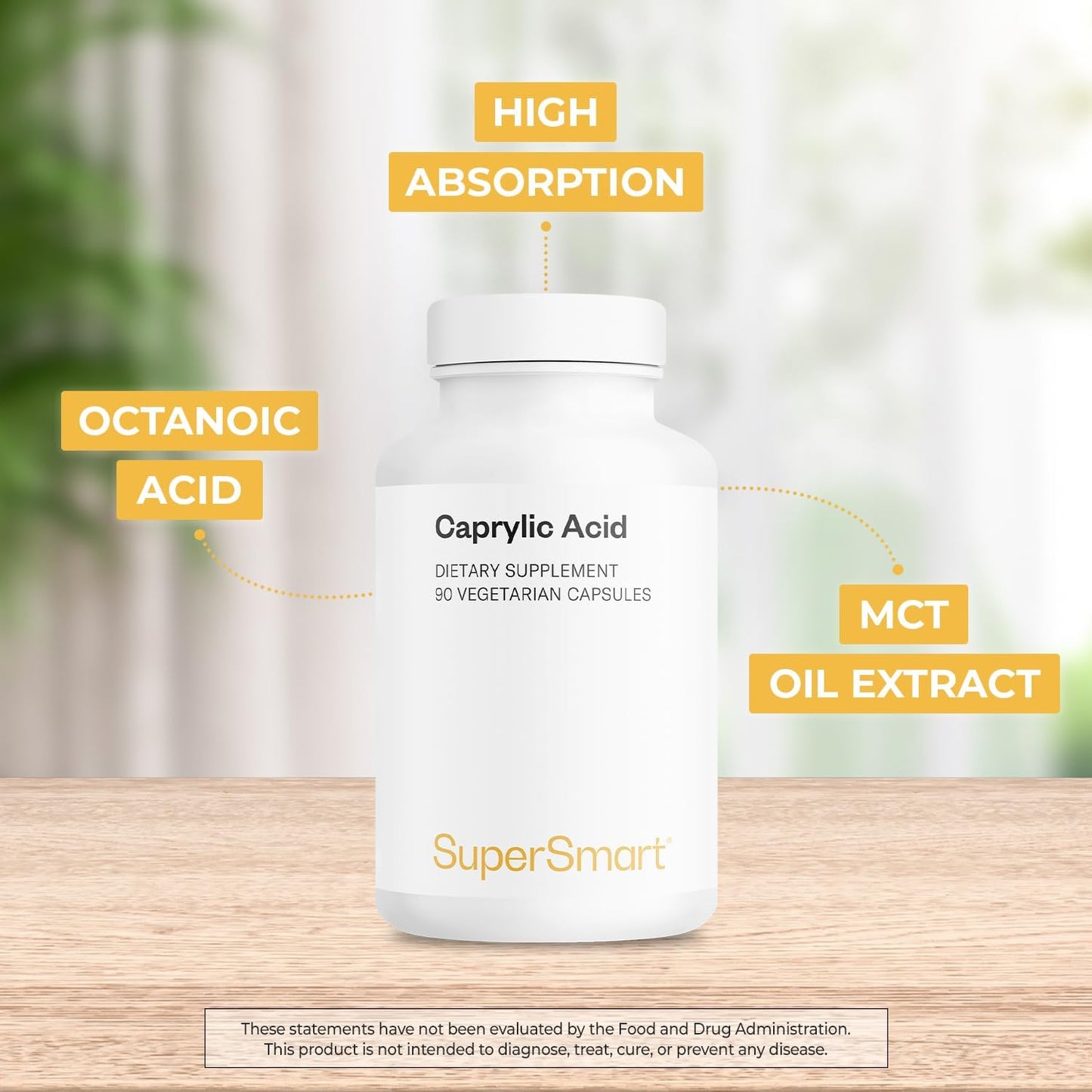 Caprylic Acid Supplement 1350mg Daily from MCT Oil - Octanoic Acid Source - Non-GMO & Gluten-Free - 90 Vegetarian Capsules
