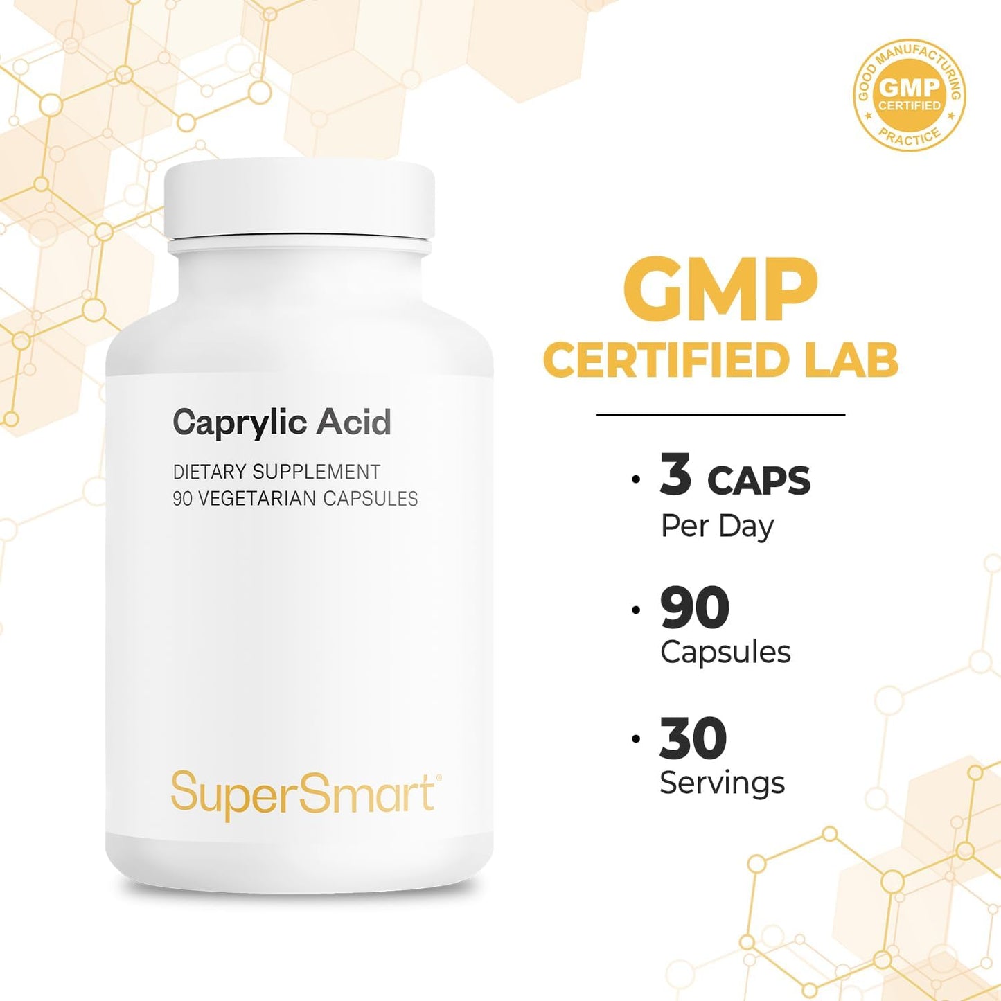 Caprylic Acid Supplement 1350mg Daily from MCT Oil - Octanoic Acid Source - Non-GMO & Gluten-Free - 90 Vegetarian Capsules