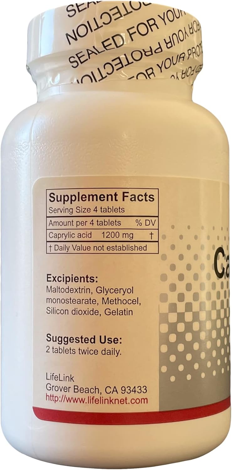 Caprylic Acid Tablets 300mg - 100 Count for Ketone Production - Gluten Free & Non-GMO - USA Made LifeLink