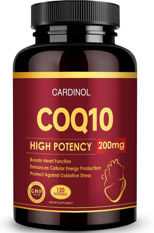 Cardinol CoQ10 200mg Softgels with PQQ & Omega 3 - Maximum Absorption & Antioxidant for Heart & Energy - 120 Count, Non-GMO - 4 Month Supply