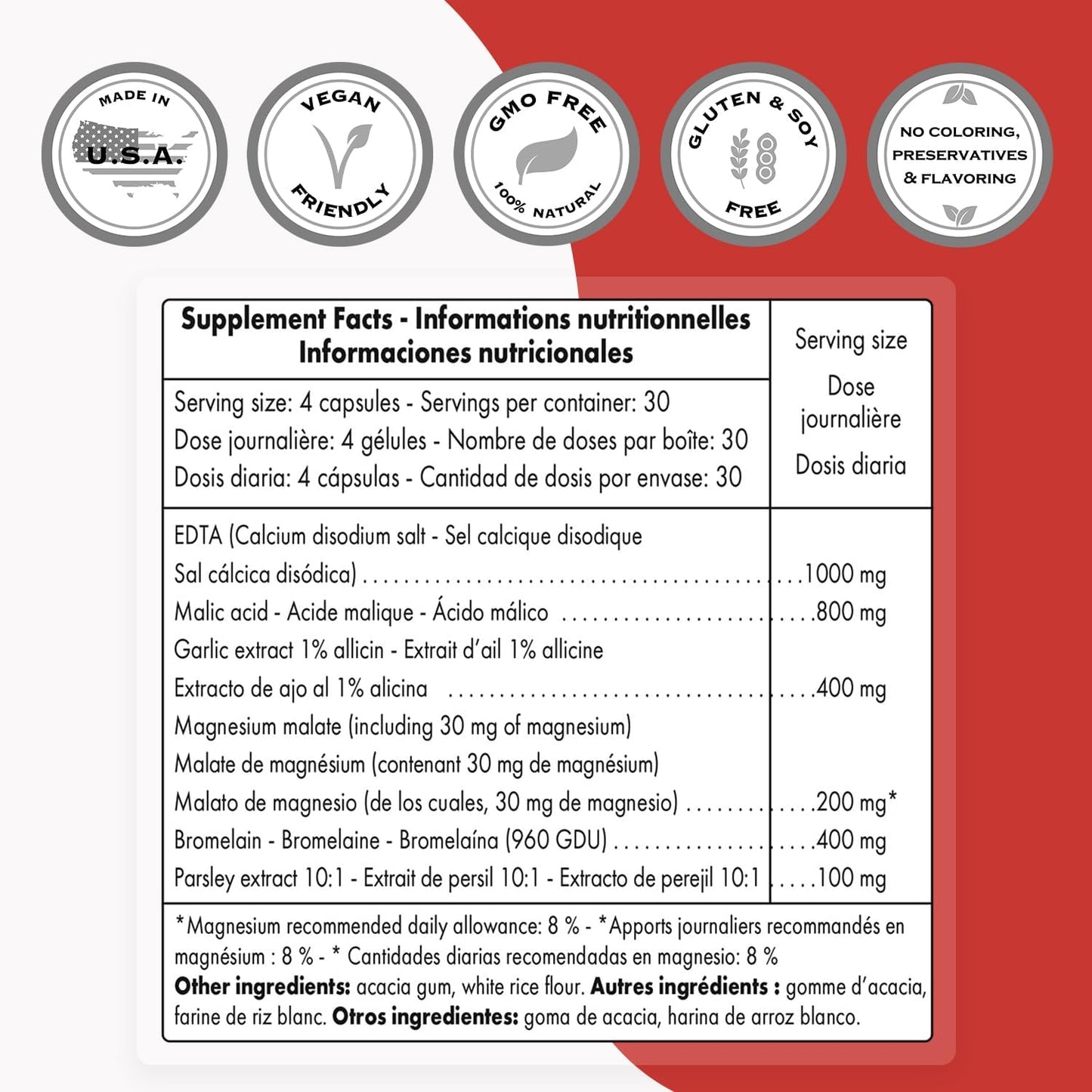 Cardio Clear Supplement with Garlic EDTA, Malic Acid, Calcium Disodium EDTA, Magnesium, Bromelain | Non-GMO & Gluten-Free - 120 Capsules