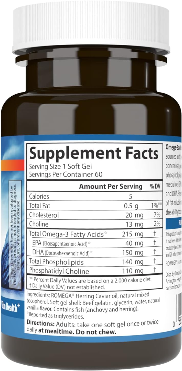 Carlson Omega-3s with SPMs and Phospholipid Omega-3s for Healthy Brain Aging - 60 Soft Gels
