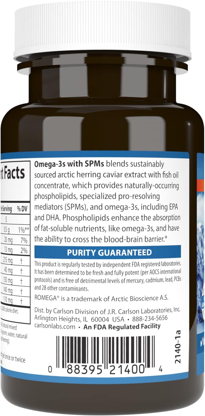 Carlson Omega-3s with SPMs and Phospholipid Omega-3s for Healthy Brain Aging - 60 Soft Gels