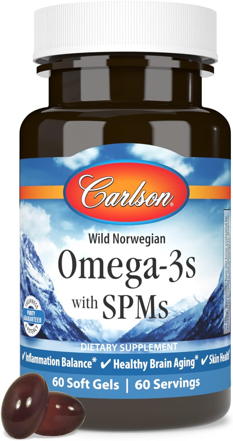 Carlson Omega-3s with SPMs and Phospholipid Omega-3s for Healthy Brain Aging - 60 Soft Gels