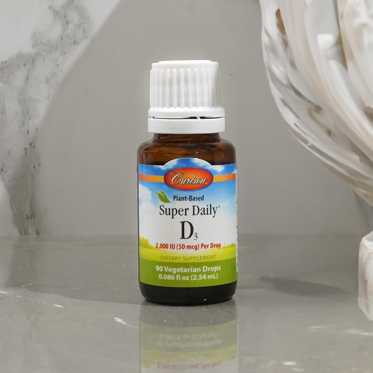 Carlson Plant-Based Super Daily D3 Liquid Drops - 2000 IU per Drop, Vegetarian Vitamin D Supplement from Algae - Unflavored - 90 Drops