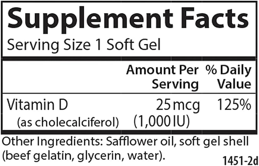 Carlson Vitamin D3 Soft Gels, 1000 IU (25 mcg), Bone & Muscle Health Support, Cholecalciferol Supplement