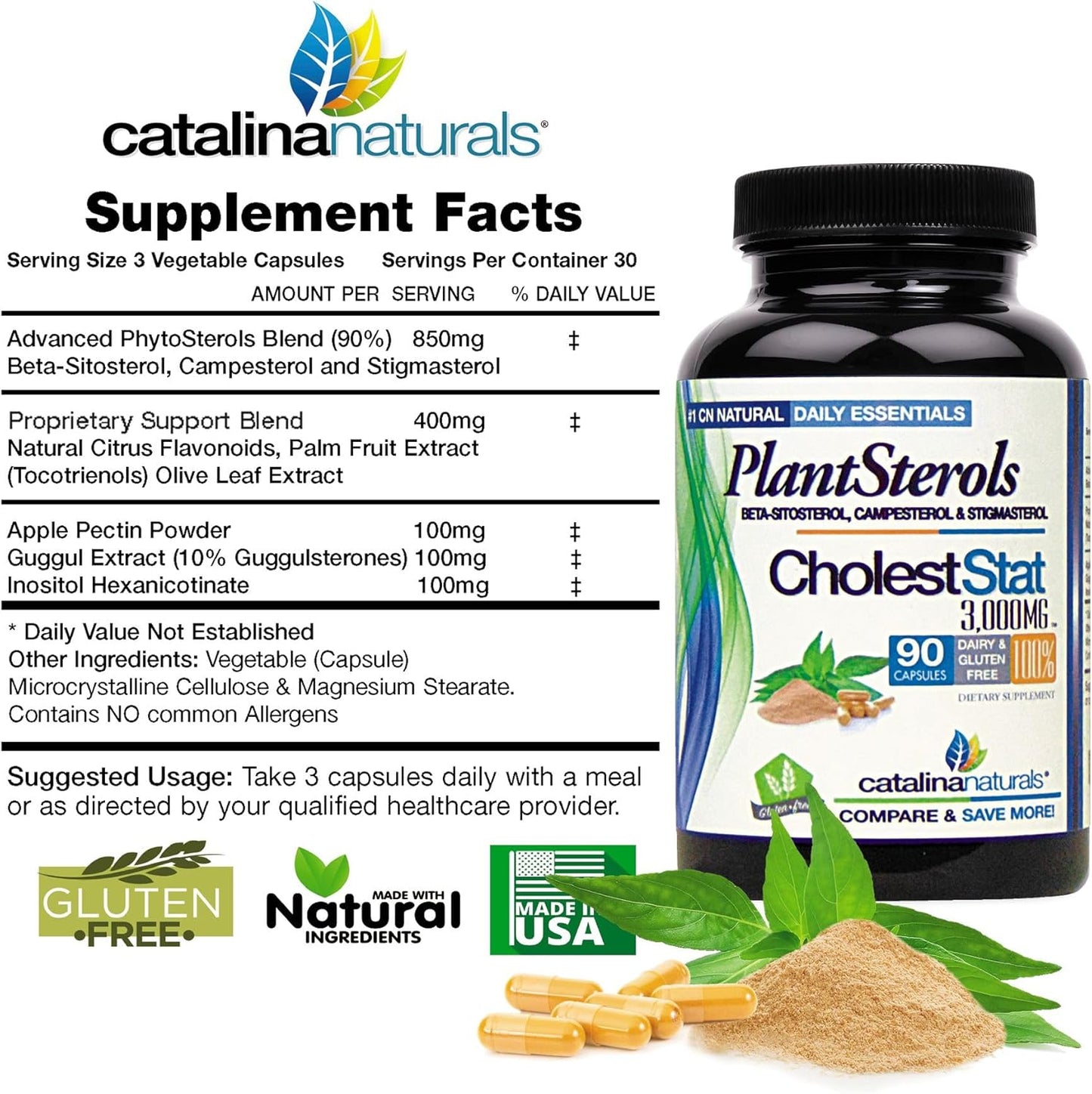 Catalina Naturals Triple Strength Phytosterol Complex Cholest-Stat Supplement 90 Count