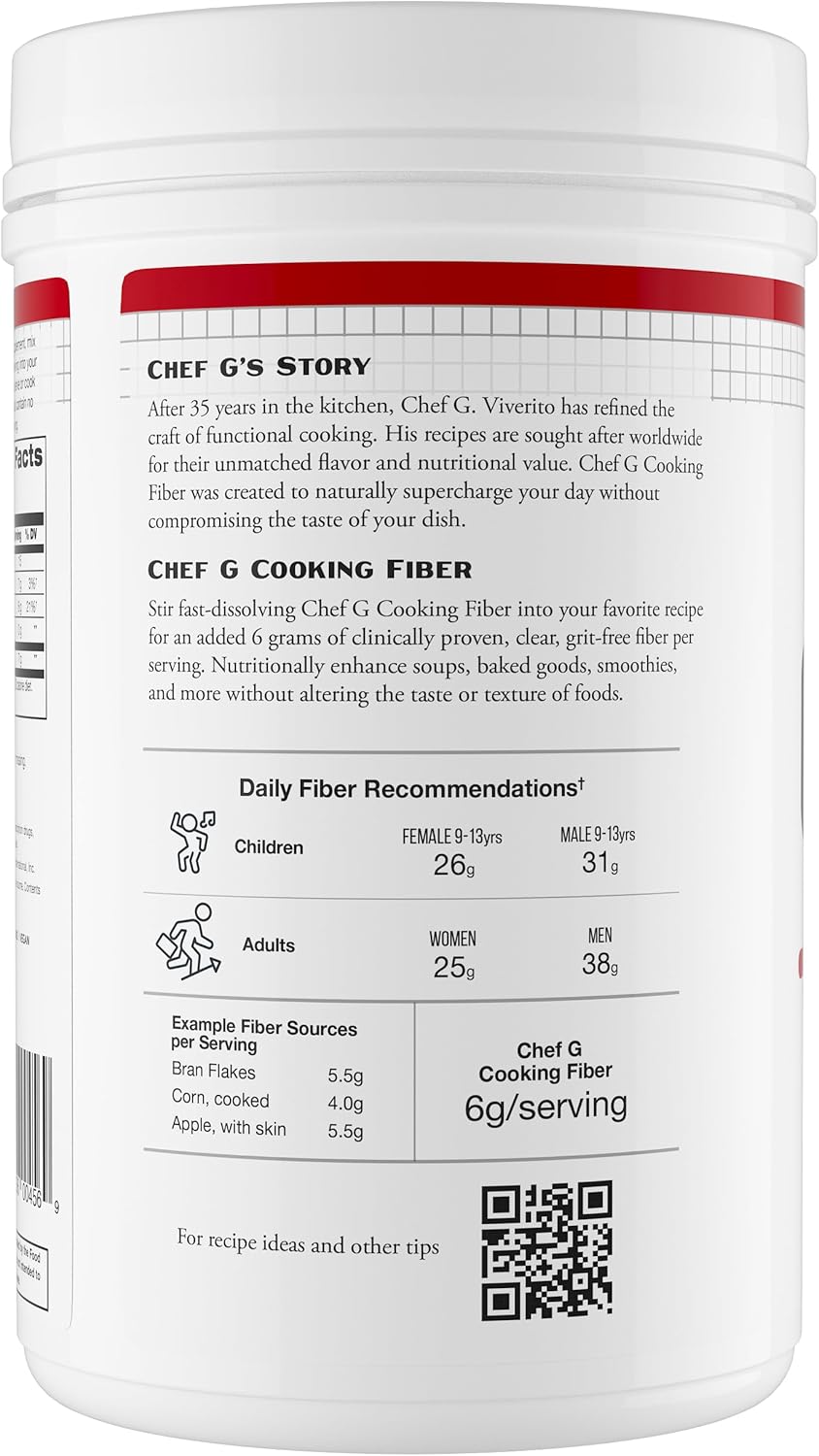 CAVU NUTRITION Chef G's Cooking Fiber (90 Servings) - Sunfiber® | Tasteless, Odorless, Grit-free | Natural, Gluten-Free | Low FODMAP, Glyphosate Residue Free, Vegan