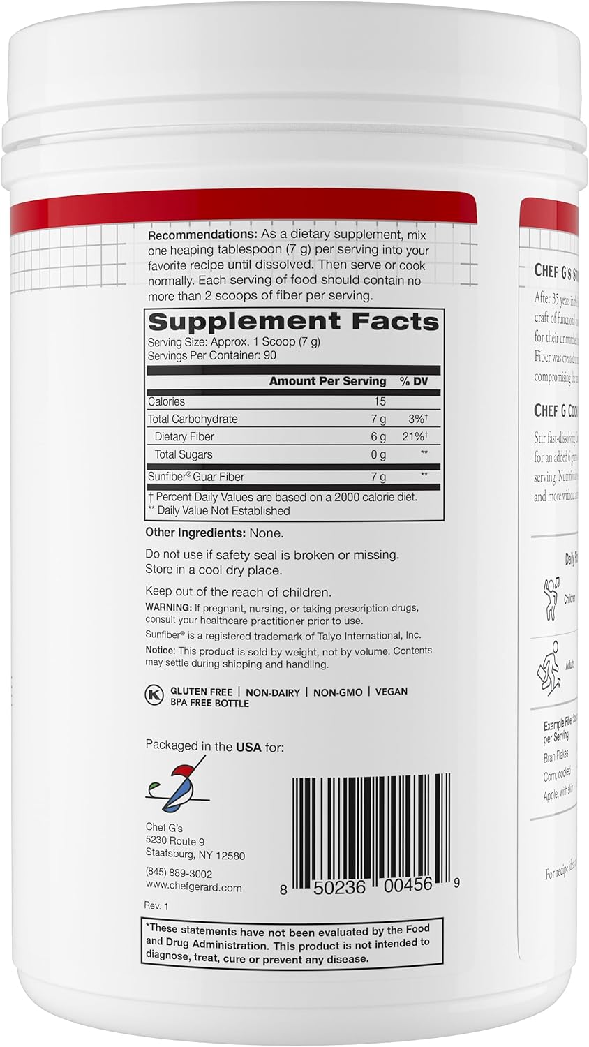 CAVU NUTRITION Chef G's Cooking Fiber (90 Servings) - Sunfiber® | Tasteless, Odorless, Grit-free | Natural, Gluten-Free | Low FODMAP, Glyphosate Residue Free, Vegan
